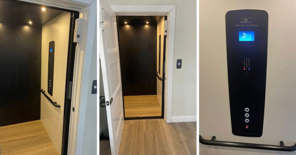 Crown Elevator installed black and white Garaventa Elvoron Private Elevator in NJ Black and white style Garaventa Lift designed and installed by Crown Elevator, NJ