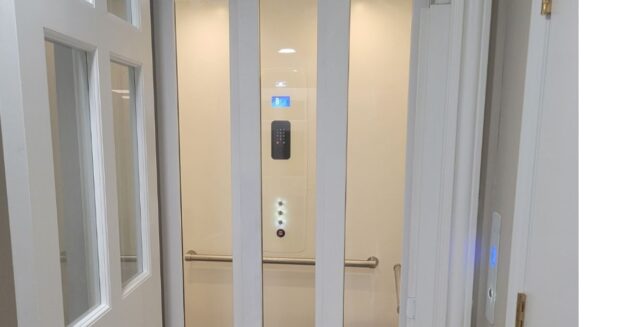 Garaventa Lift with 3 speed glass sliding doors in Ohio home handel and son elevator and lift co